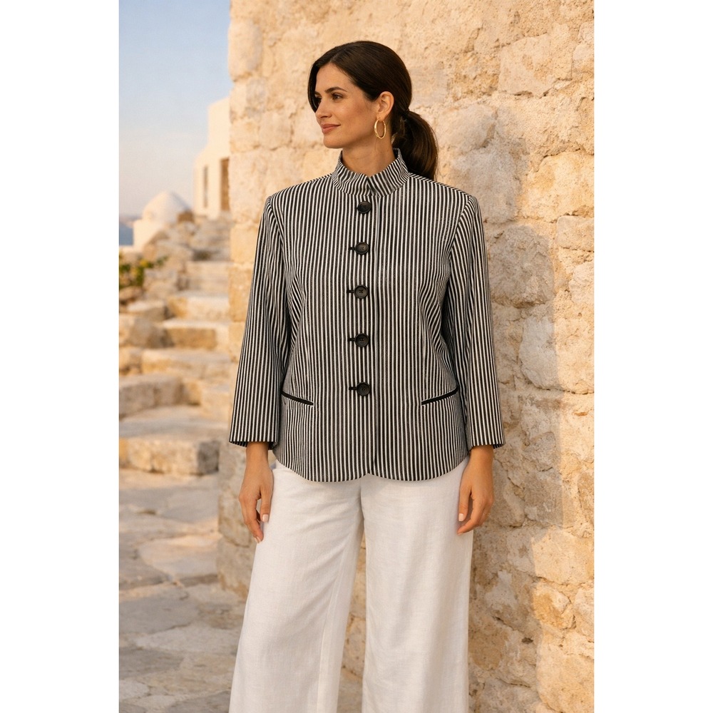 Blazer Womens‎ 16 Black White Stripe Cotton Travel Office Preppy Nautical